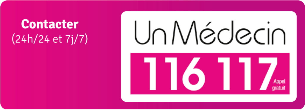 Image de texte "Contacter 24h/24 et 7j/7 un médecin 116 117 - appel gratuit"